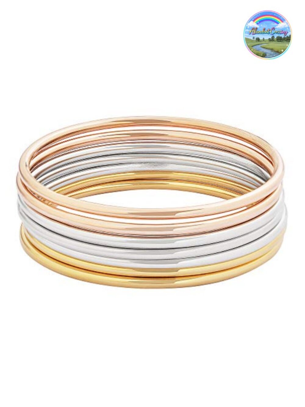 Bangle Bracelet Set of 7, Round Thin, Hypoallergenic Stainless Steel